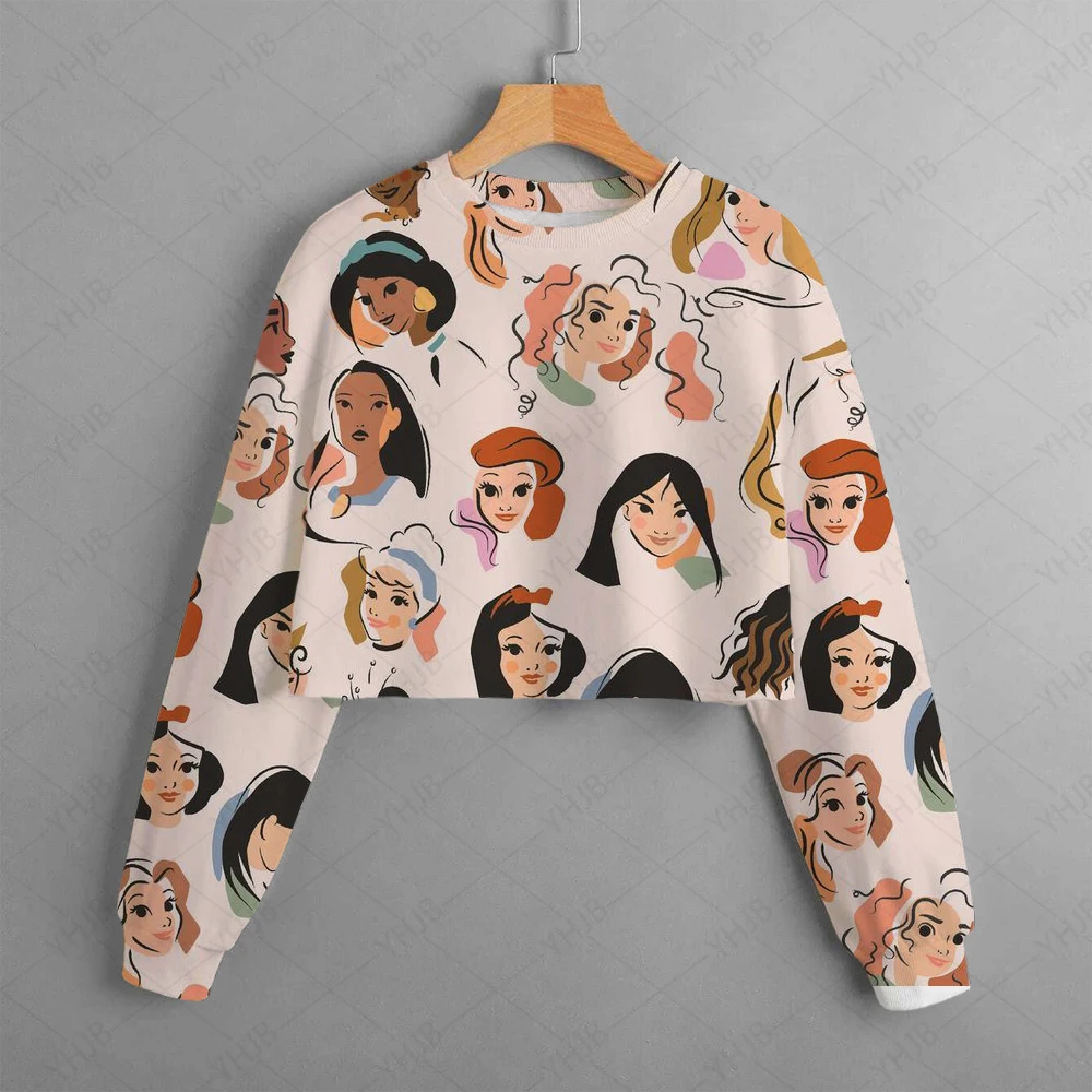 

Girls Hoodie Casual Cartoon Anime Fun Print Children's Top Spring and Autumn Disney Princess Print Girls' Short Round Neck Sweat