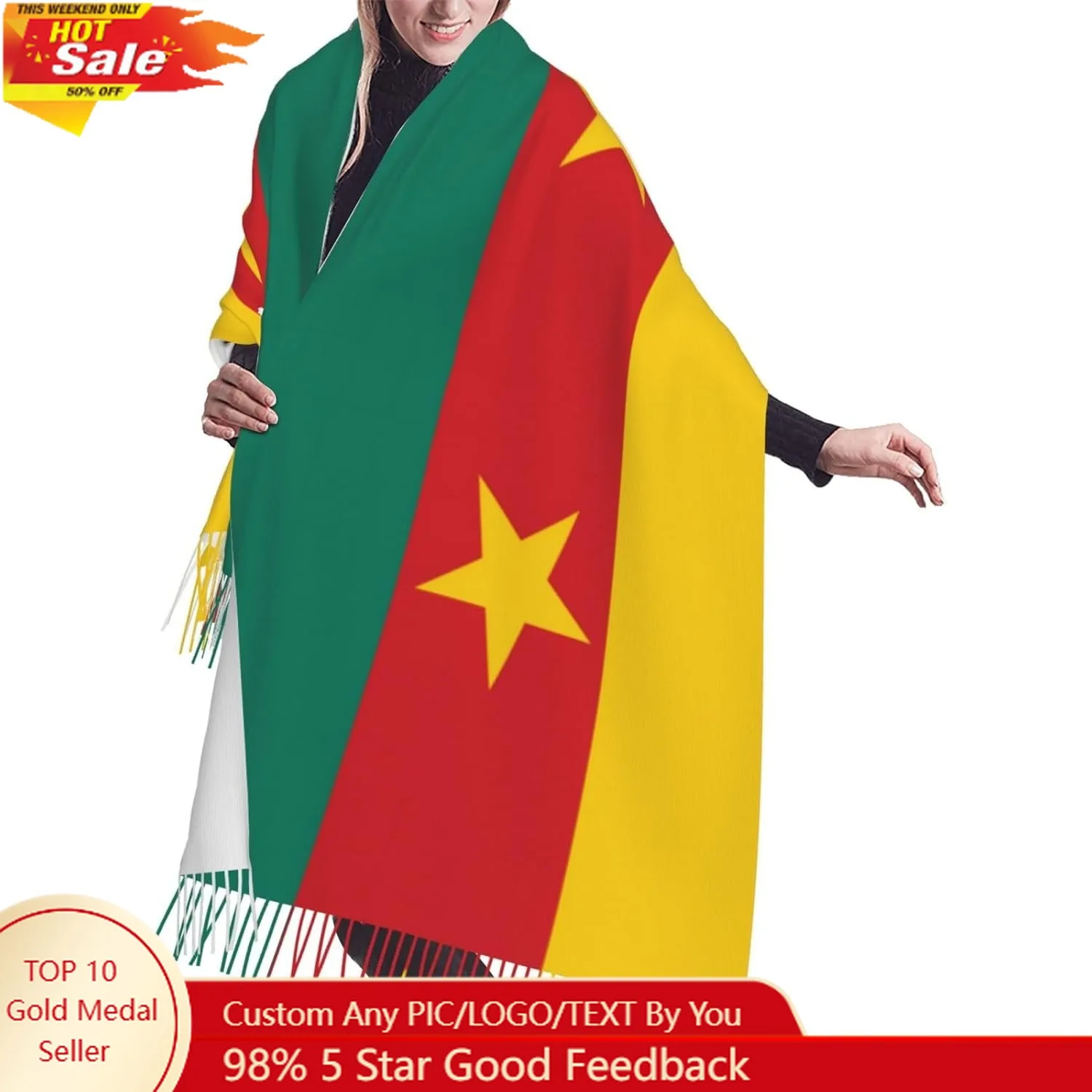 

Flag of Florida Print Fringed Shawl – Long Soft Cashmerette Scarf for Women, Perfect for Fall and Winter