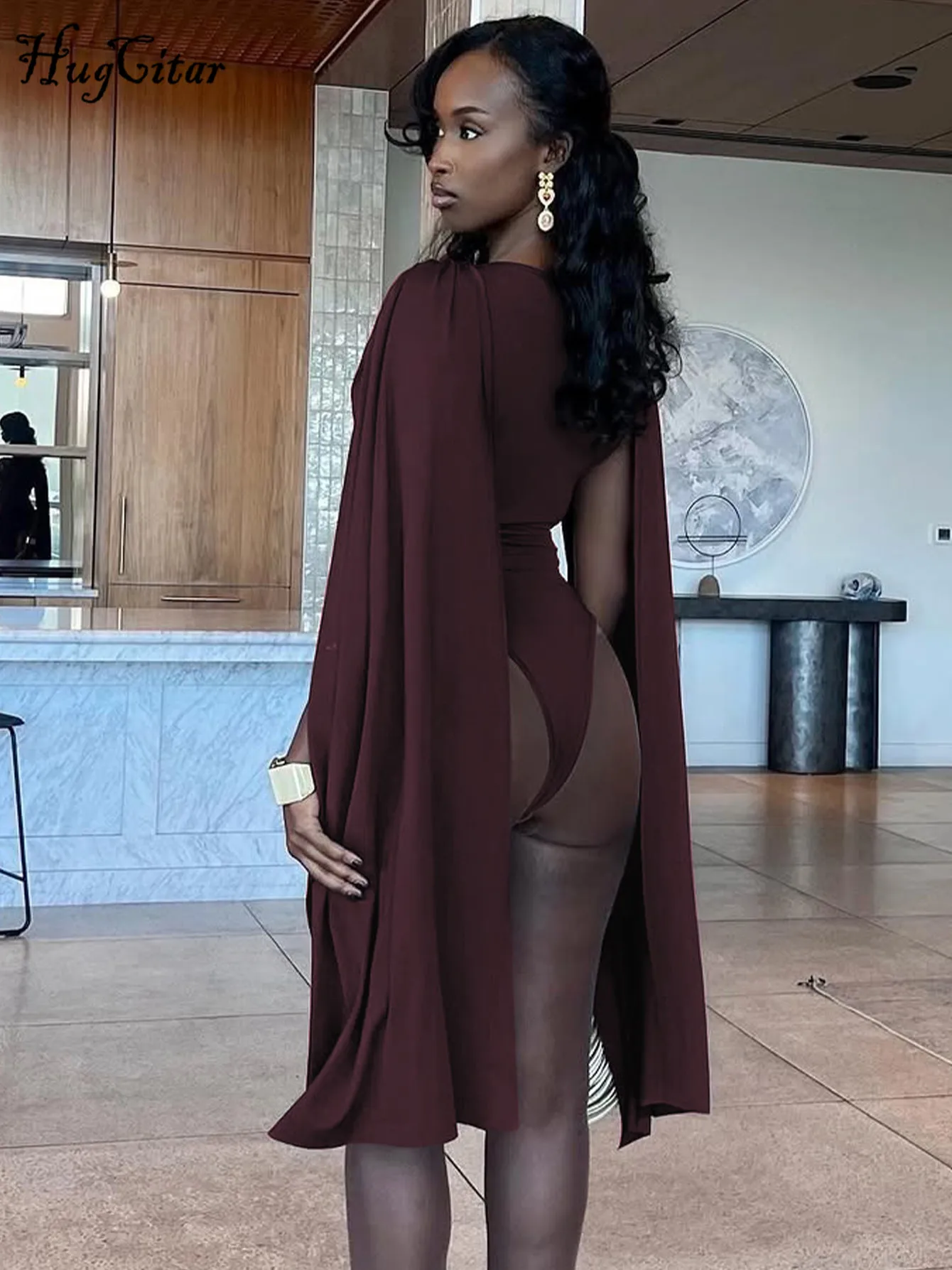 Hugcitar أزياء المرأة الصلبة شريط طويل Ruched مثير Bodycon نحيل ارتداءها خريف ربيع عارضة جديدة رومبير حزب نادي وزرة #2