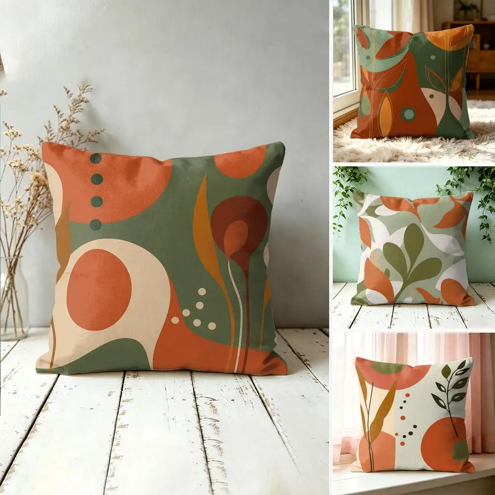 Abstract Orange Green Leaf Cushion Cover Silky Short Plush Invisible Zipper Dustproof Sofa Pillow Case For Home Decor