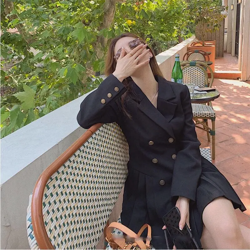 Sexy Black Hepburn Blazer Dress Vintage Aesthetic Woman  Harajuku Korean Fashion Casual Mini Loose for Women Elegant