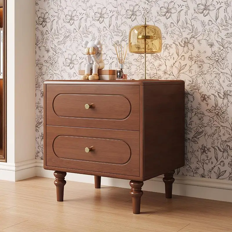 

Medieval solid wood bedside table Modern simple small bedside locker American retro high-end storage side cabinet