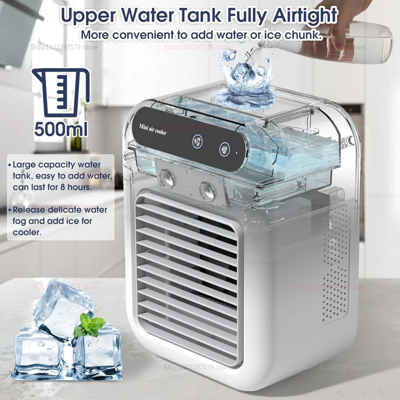 Refroidisseur d'air de bureau, ventilateur Portable personnel avec refroidisseur d'air par évaporation à 2 vitesses avec réservoir d'eau de 0,5 l, ventilateur de refroidissement Portable pour la maison
