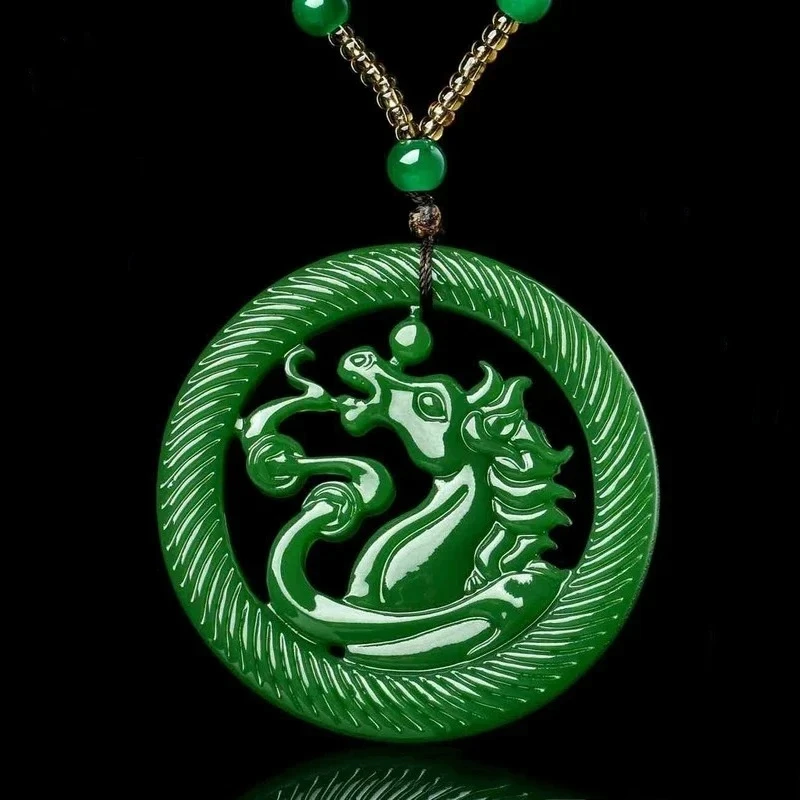Natural Green Hand-carved Horse Jade Pendant Fashion Boutique Jewelry Bat in Front of Your Eyes Necklace Gift