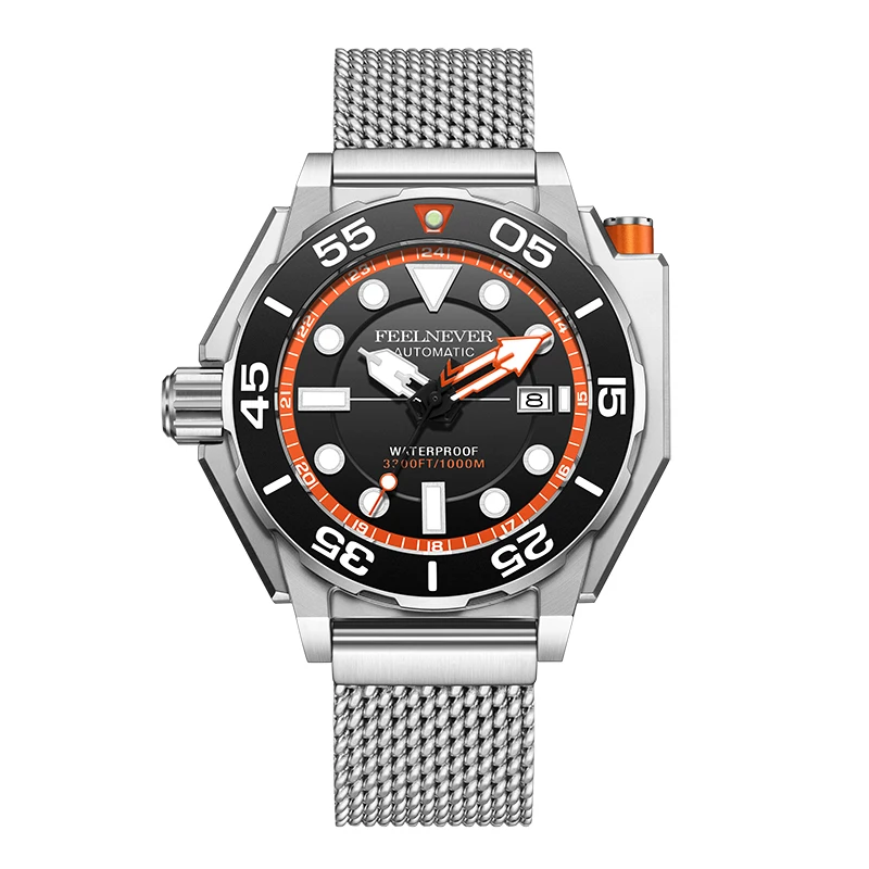 FEELNEVER Luxus Automatische Taucheruhr für Herren Saphirglas Edelstahl-Armband 1000M Wasserdicht Mechanische Armbanduhren für Männer