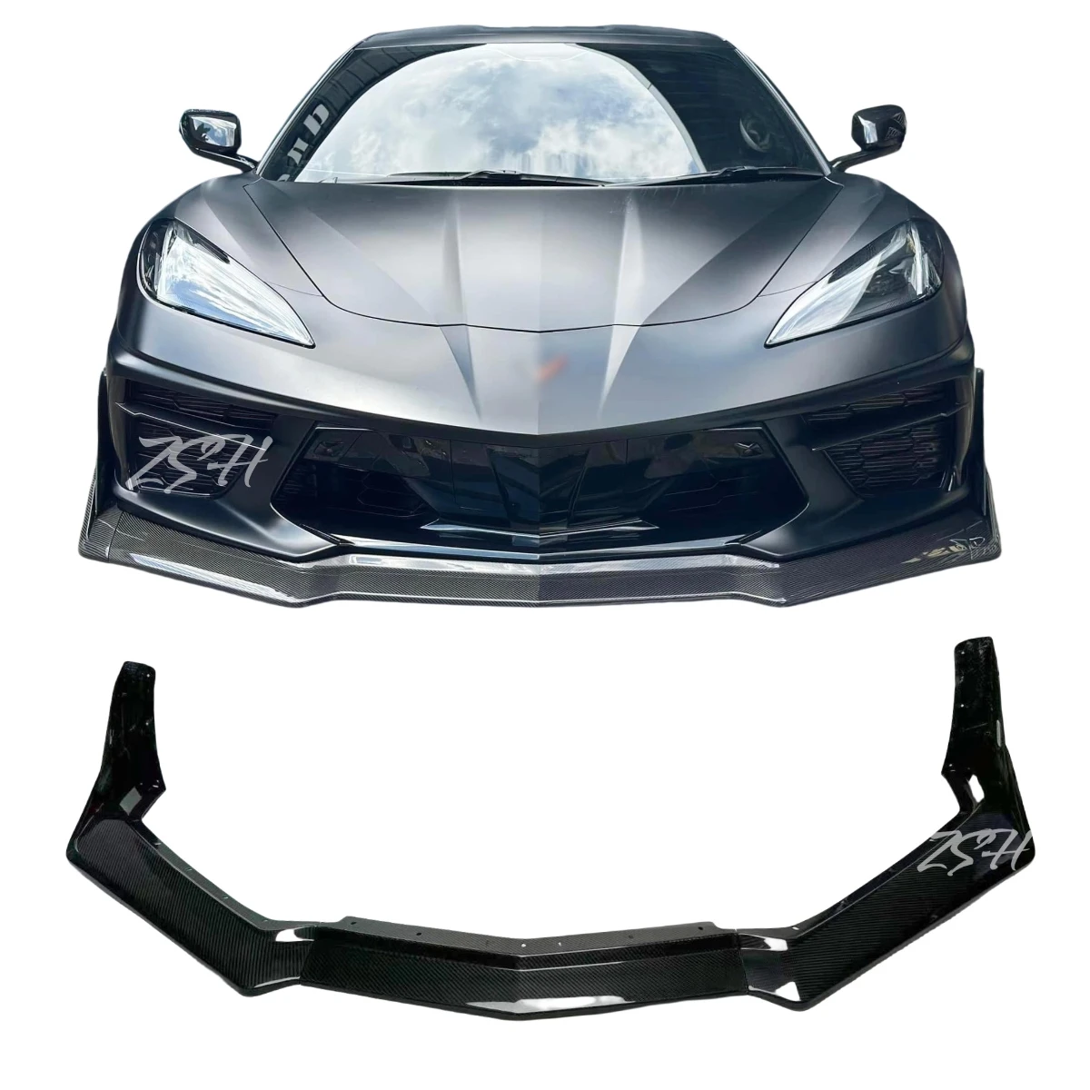 

Carbon Fiber Front Lip ZTK Style For Chevrolet Corvette C8 Carbon Front Splitter Spoiler Side Skirts