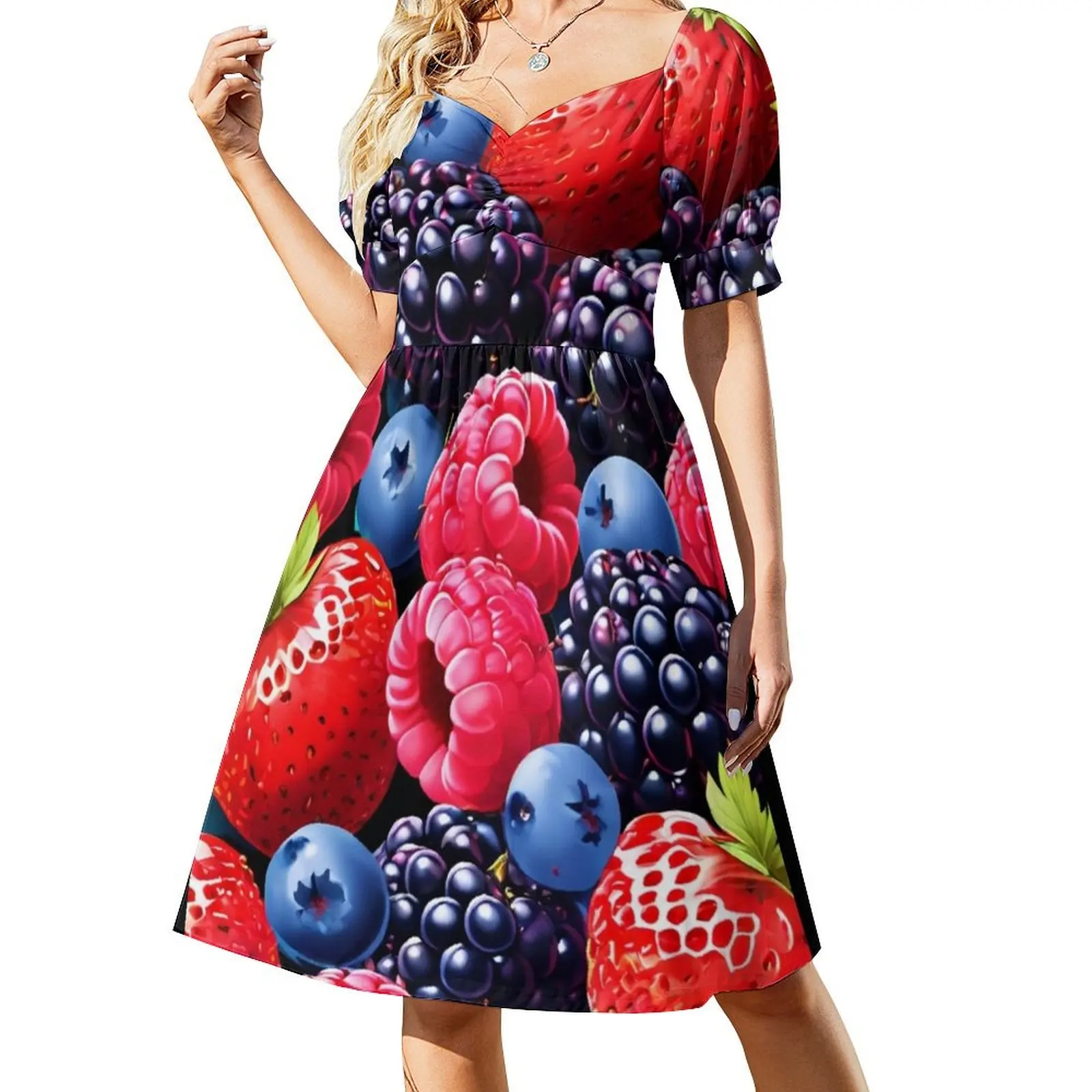 

mixed berry pattern Short Sleeved Dress evening dress ladies summer dress womens 2025 for girls