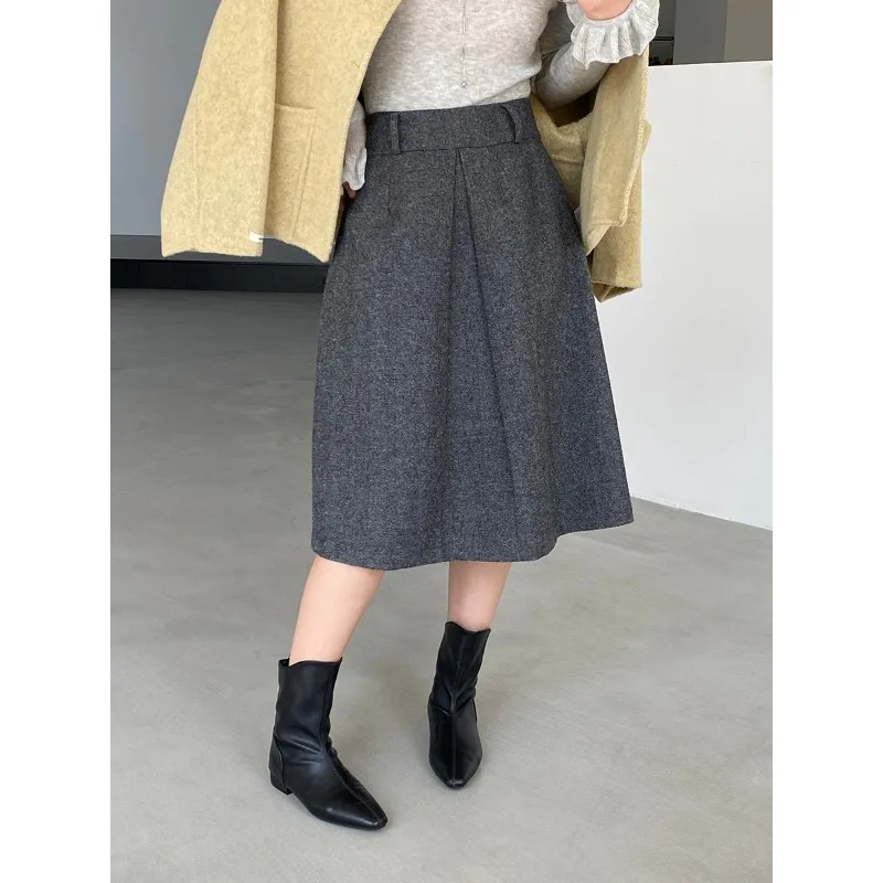 

Минималистичная трехмерная текстурная шерстяная твидовая юбка в полный рост с высокой талией на осень и зиму