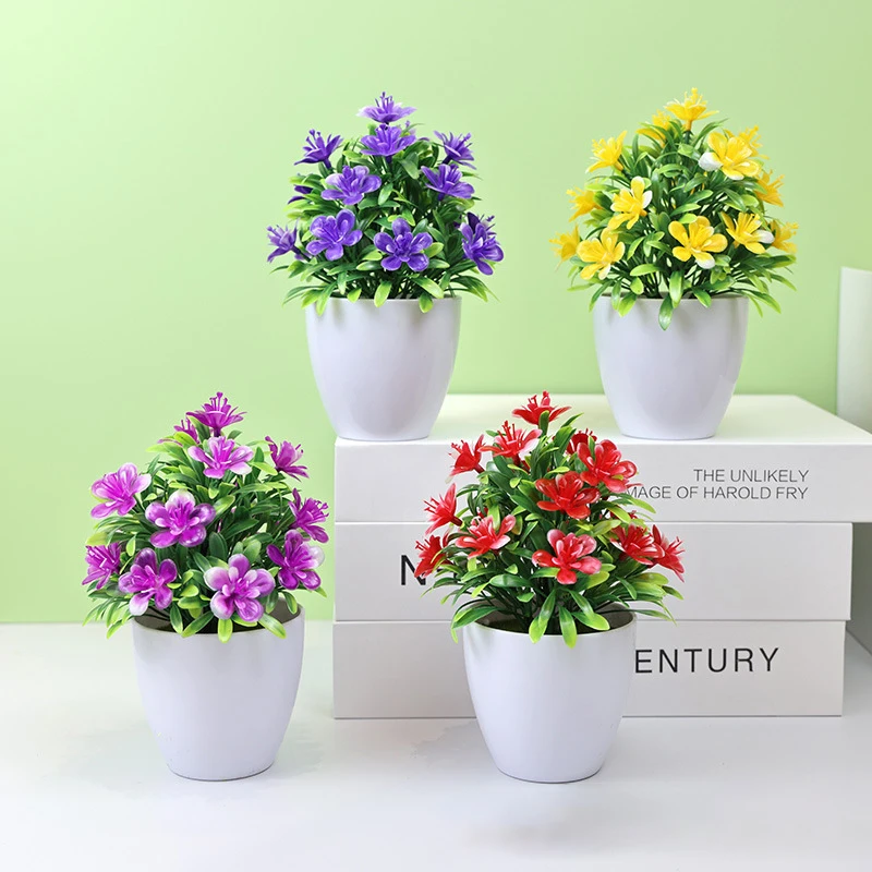 1pc Artificial Flowers Five Leaf Plum Small Potted Plants Can Be Placed Indoors And Outdoors Suitable For Home Decoration