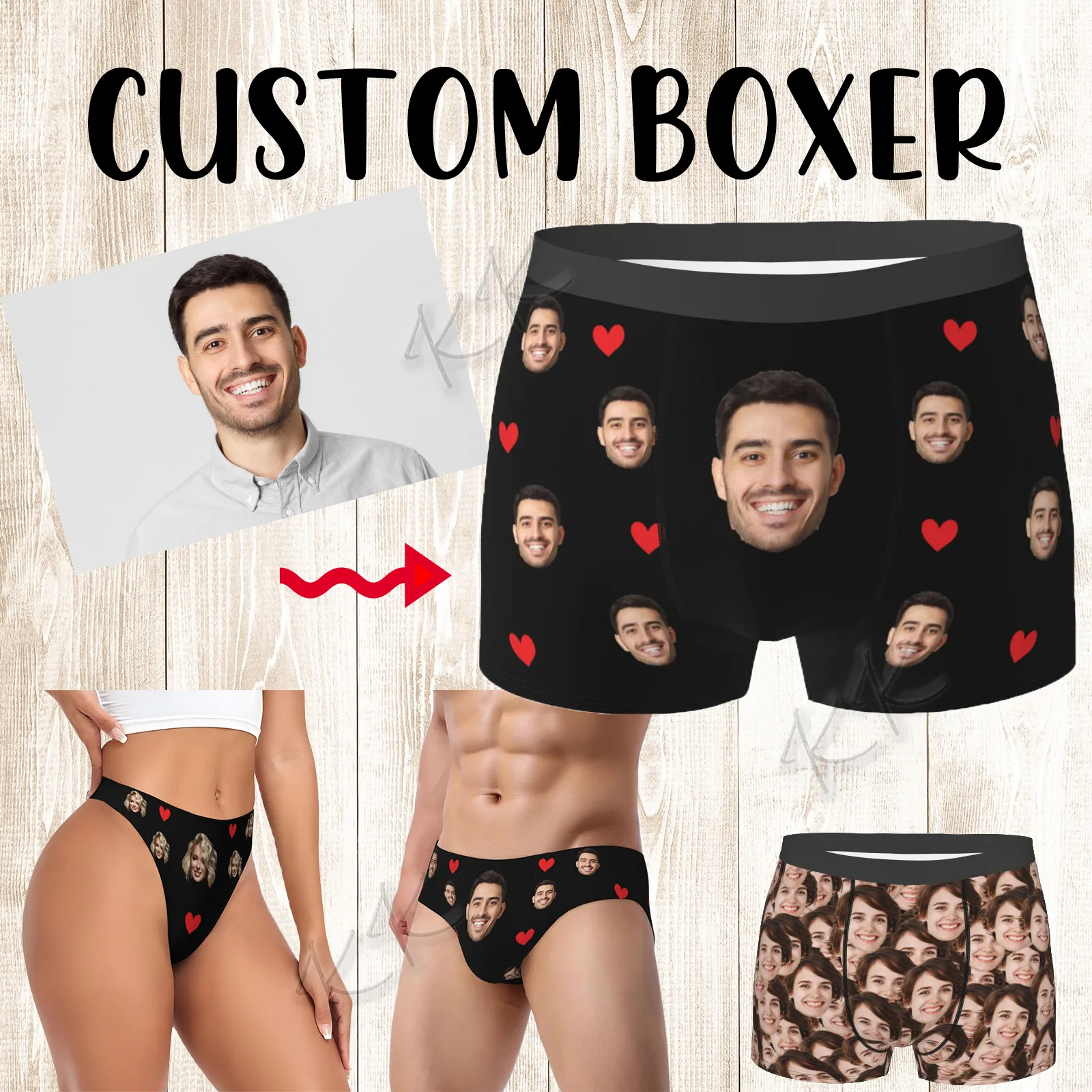 

Men Gift Custom Face Boxers Valentine's Day Gift Personalized Photo Underwear Design Birthday Boxer Briefs for Boyfriend Husband