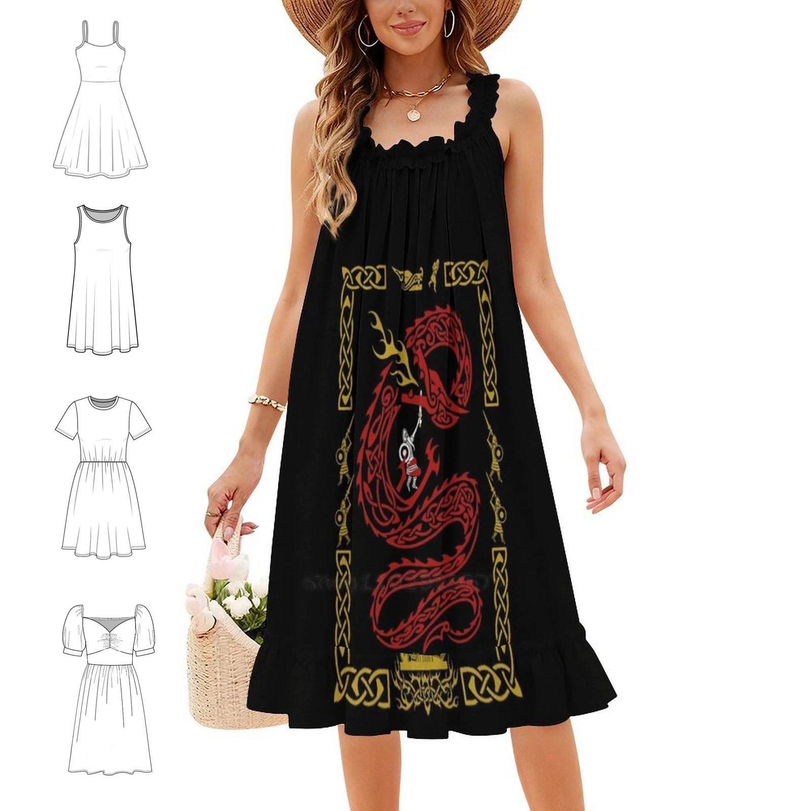 Beowulf Vs The Dragon Sexy Vacation Dress For Women Beach Party Birthday Mini Dress Beowulf Grendel Dragon Saga Story Woman