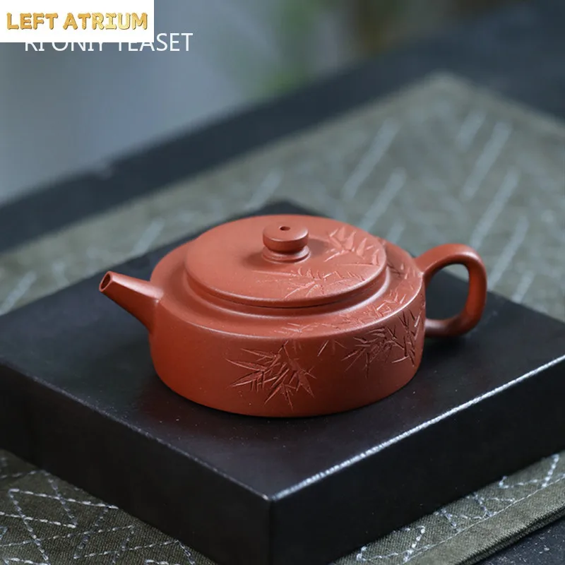 Tetera de arcilla púrpura Yixing china de 140ml, hecha a mano con diseño de hoja de bambú, tetera de belleza, infusor de té, hervidor de mineral crudo Zisha, juego de té, regalos