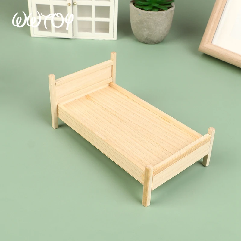 Doll House Imitation Wooden Bed 1:12 Dollhouse Miniature White Toy Bed Pastoral Style Floral Single Bed Furniture for Doll House