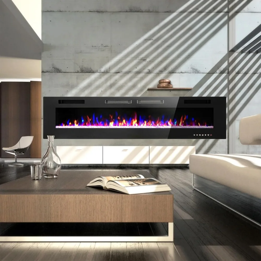 Electric Fireplace 72 Inch Wall Mounted & Recessed, Ultrathin 3.86" Electric Heater with Remote Control Touch