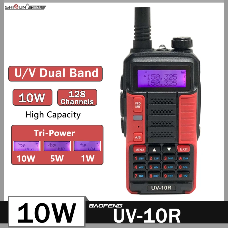 Baofeng UV 10R Walkie Talkie 10W High Power FM Dual Band Professional UV 10R V2 hf  Transceiver VHF UHF USB Two Way CB Ham Radio