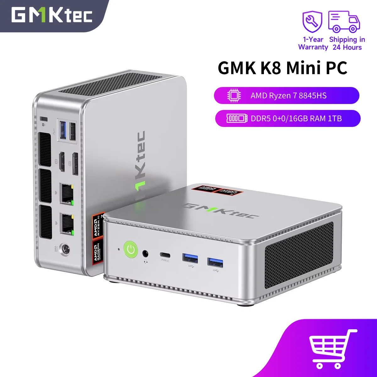 GMKtec NucBox K8 AMD Ryzen 7 8845HS DDR5 0+0/16GB RAM 1TB Mini PC PCIe3.0/4.0 Windows 11 Pro WiFi 6E Mini Komputer Desktop USB4.0