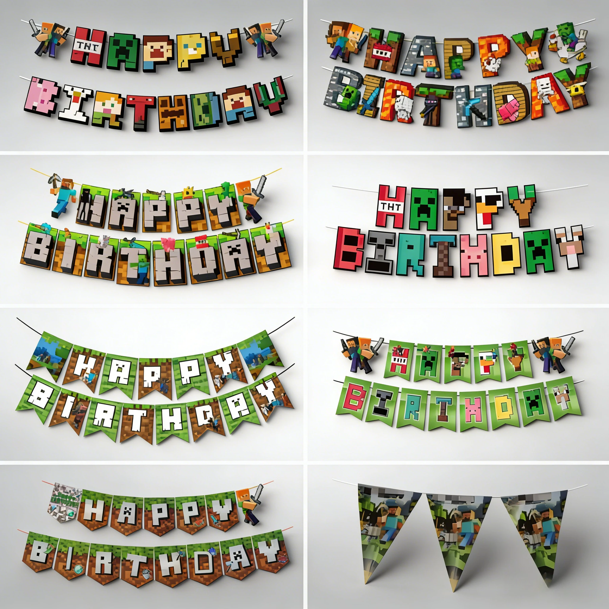 Баннер на день рождения Minecraft: разнообразные стили, пиксельный дизайн, украшения для вечеринки, подвесные флажки для детей-геймеров, праздничные принадлежности
