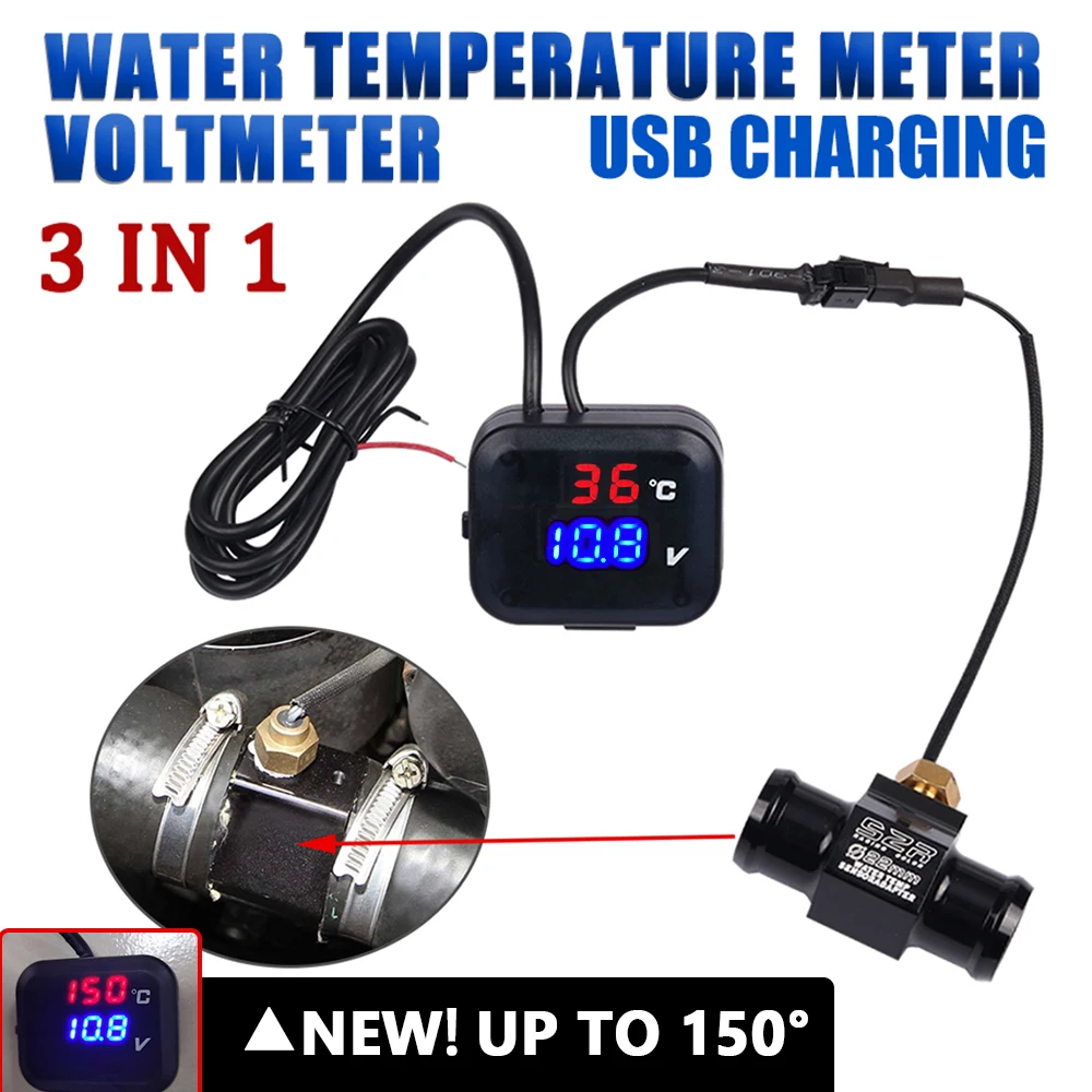 Universal For NMAX PCX Motorcycle parts Water Temperature Voltmeter Meter Marker Voltage Digital Display USB Charger Thermometer