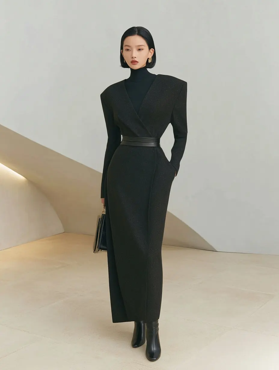 الخريف الشتاء التفاف تنورة عادية تناسب الخصر العادي منتصف طول نمط غير رسمي التنانير النسائية الموضة #5