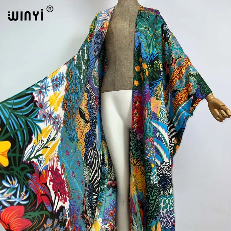 WINYI Châu Phi Trung Đông Kimono Nữ Cardigan Nữ Thời Trang Kimono Cocktail Sexcy Boho Maxi Châu Phi Nghỉ Tay Cánh Dơi Lụa Áo Dây