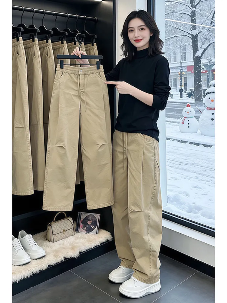 Khaki Color Flared Workwear Pants Men's Spring High Waist Casual Straight Leg Narrow Version Cool Haome Knife  Trousers