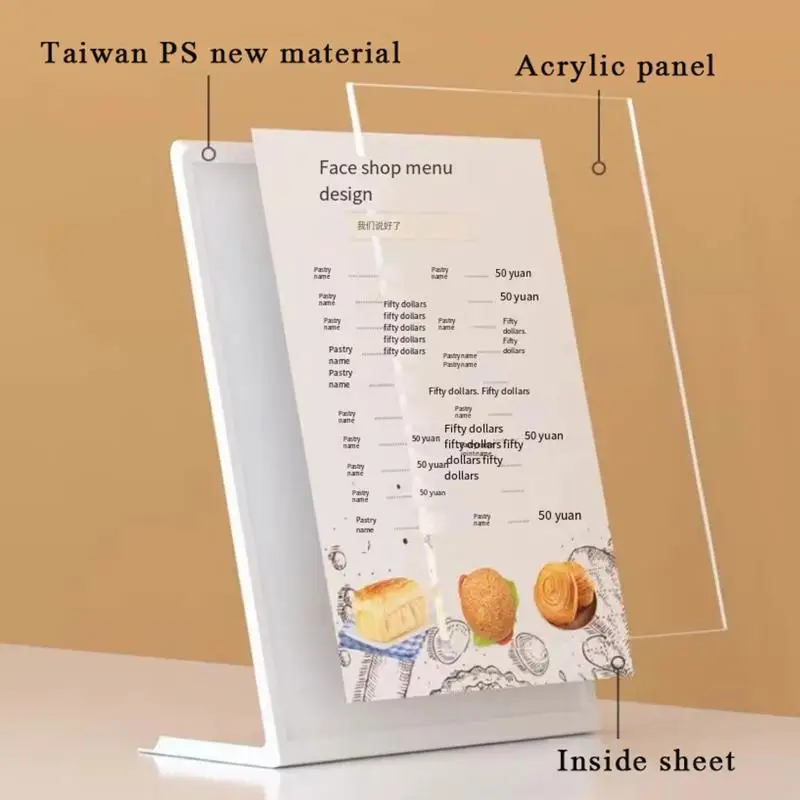 Acrylic Panel Menu Display Stand A4 L-Shaped Vertical Table Card High-End Plastic Wine Menu Name Card