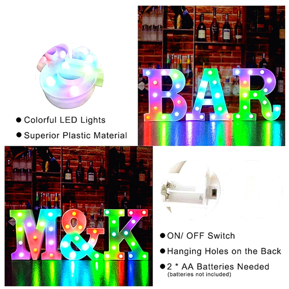 Letras decorativas do alfabeto Luzes LED, Luminous Number Lamp Decoração, Bateria Night Light, Festa, Quarto do bebê