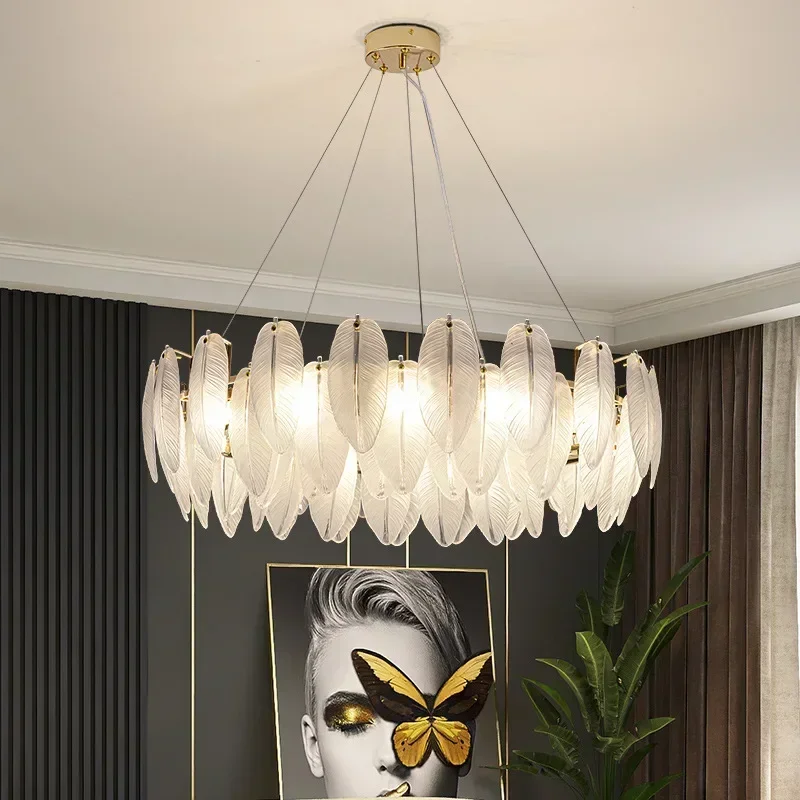 Candelabro de plumas de lujo posmoderno, lámpara creativa para Villa, comedor, diseño Simple, dormitorio, hogar, sala de estar