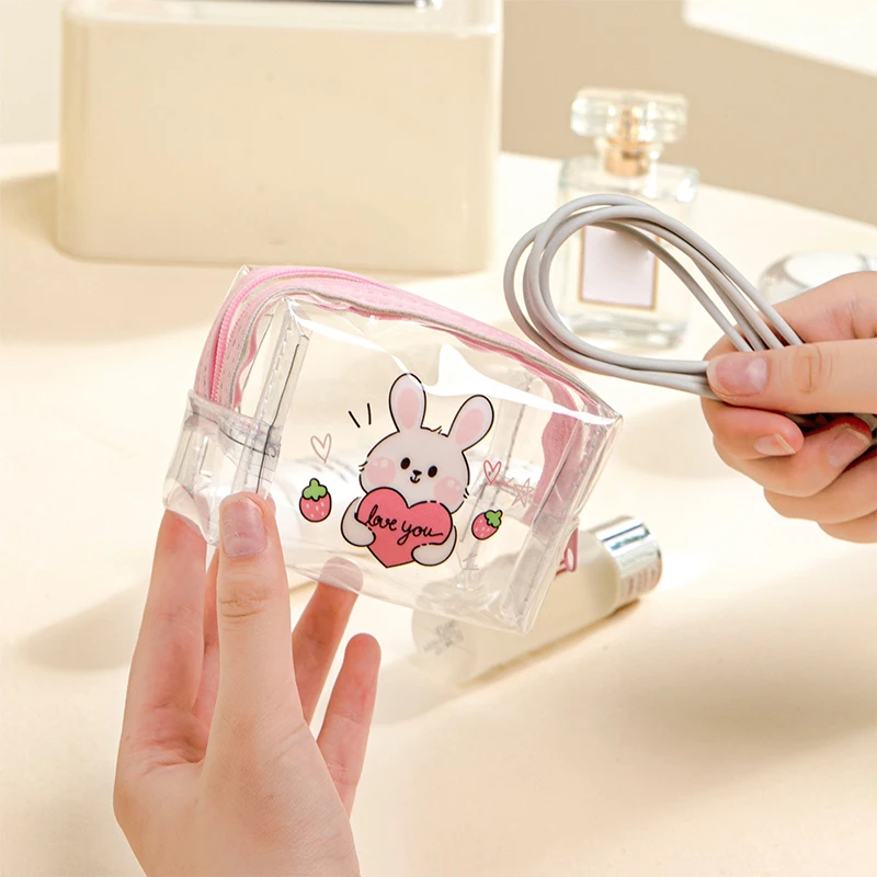 Key Case with Cartoon Animal Design, Portable PVC Waterproof Earphone Pouch, Transparent Lipstick and Coin Purse