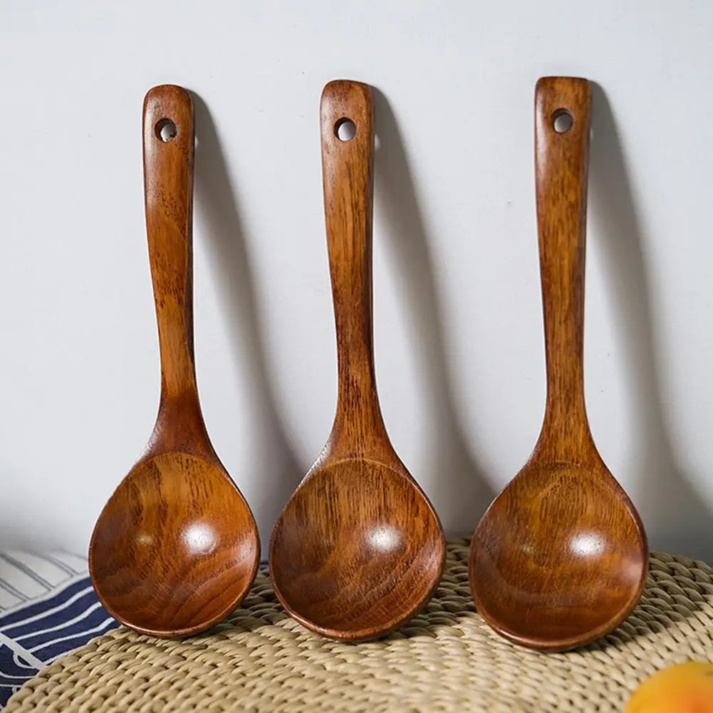

Kitchen Soup Spoons Long Handle Wooden Dessert Rice Soup Spoon Teaspoon Cooking Utensil Cooking Stirrer Spoon