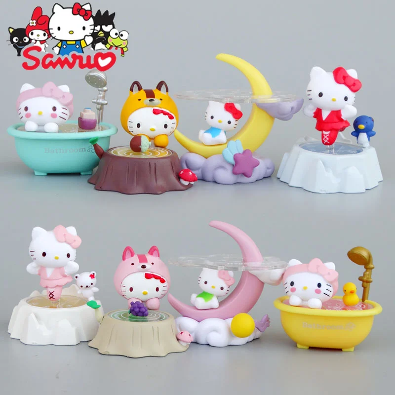 MINISO Hello Kitty Cartoon Assembled Doll Moon Bathtub Scene Figure Cake Ornament PVC Action Figure Doll Ornaments for Kids 4cm