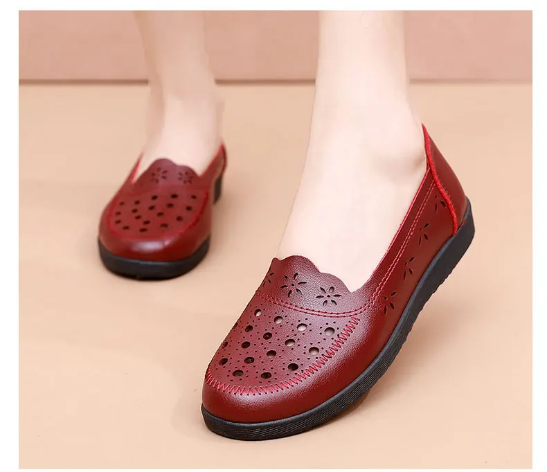 Sandalen Sommer Komfort Baotou Weiche Sohle Mutterschuhe Flache Sohle Damenschuhe Lochlederschuhe Schuhe für mittlere und ältere Altersgruppen – Detail 32