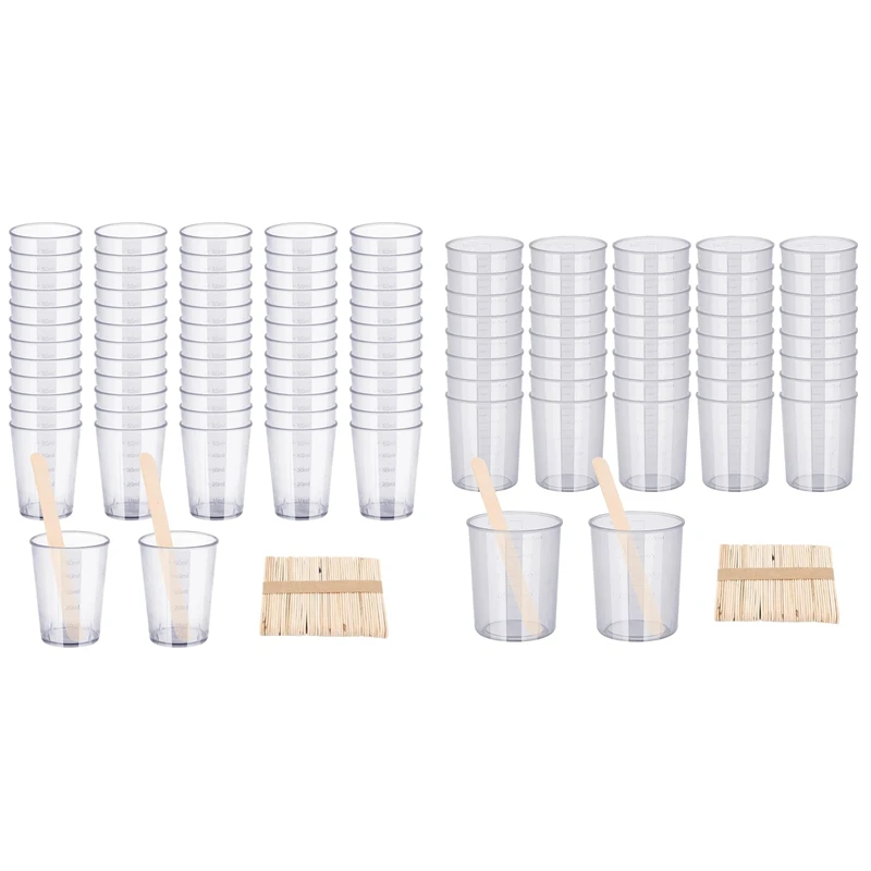 90PCS Epoxy Mixing Cups Kit, 40PCS Graduated Cups Transparent Scale Cups With 50 Pack Wooden Stirring Sticks