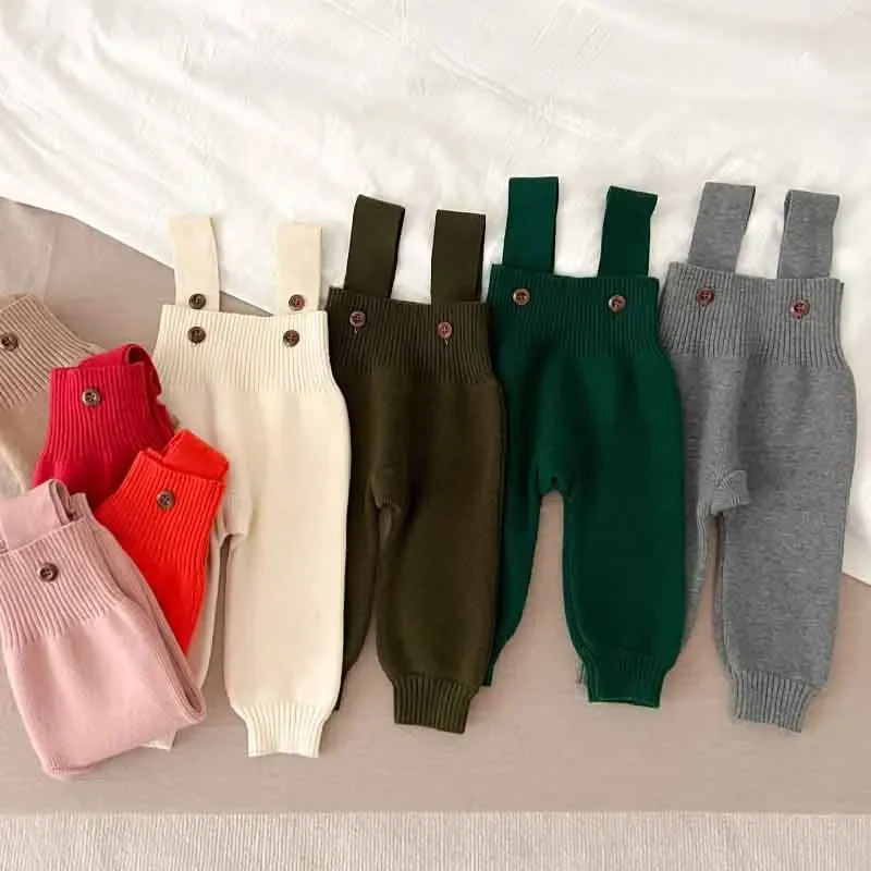 Baby Pant 0-3Years Newborn Boy Girl Solid Color Knitwear Suspender Trouser Overalls Knitted Bottom Outfits Spring Autumn Clothes