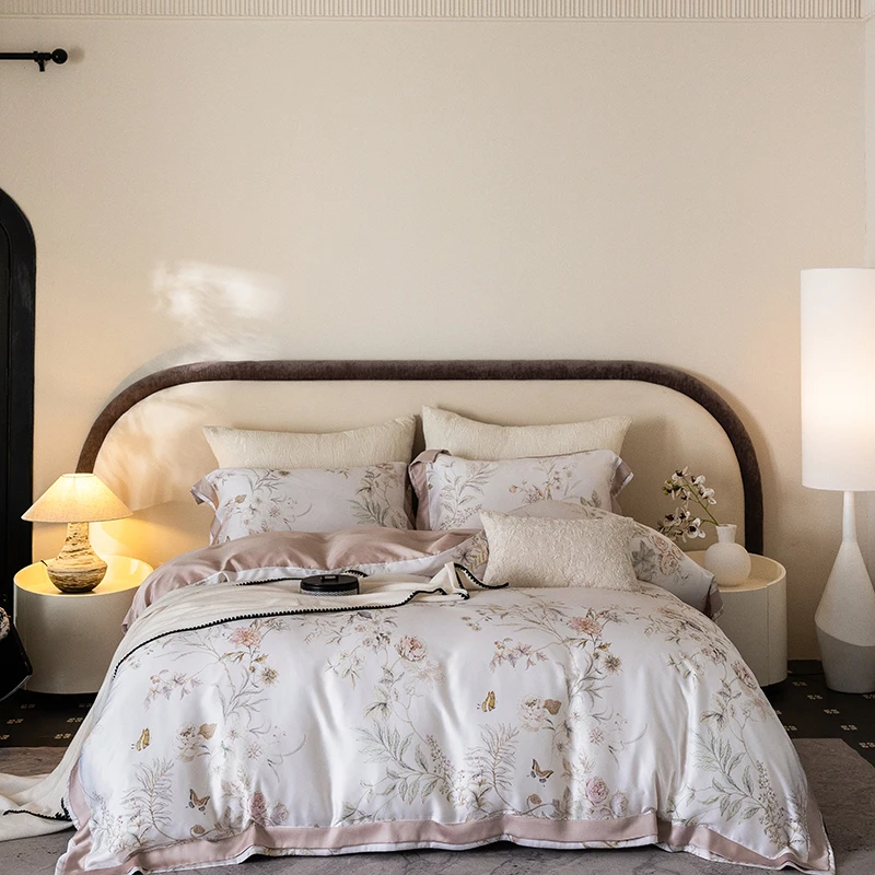 

4Pcs Queen Size Bedding Set 800TC Lyocell Eucalyptus Fiber Soft Silky Cool Feeling Duvet Cover Bed Sheet Pillowcases