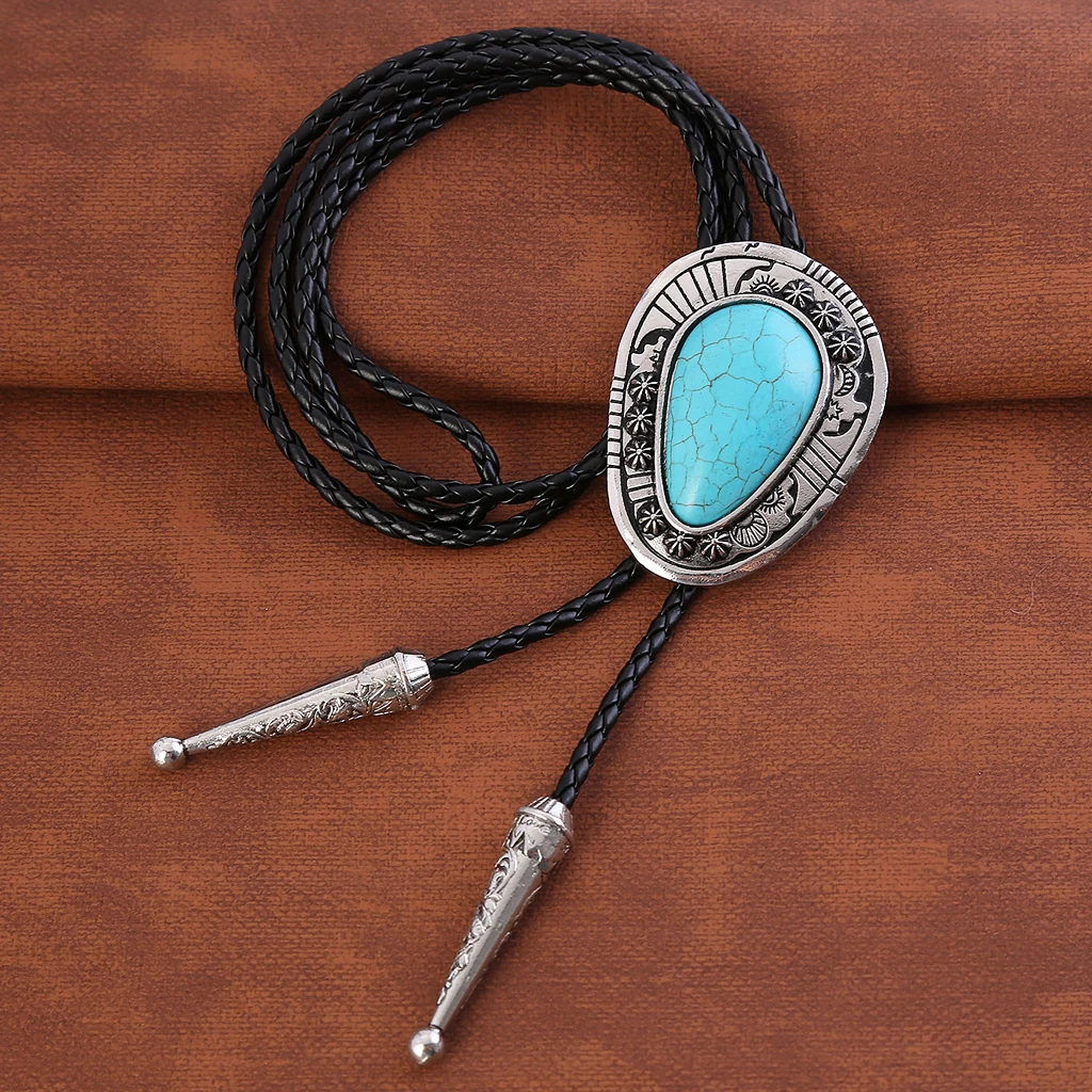 Navajo Natural Turquoise Bolo Tie - Handmade Sterling Silver Bolo Jewelry for Men And Women