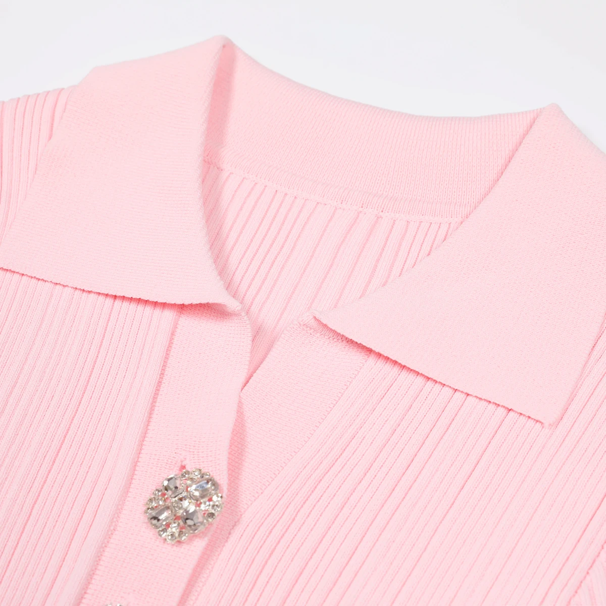 Four Color High Version Spot Summer New Elastic Knitted Short Sleeved Diamond Button Slim And Sexy Short Women's Dress