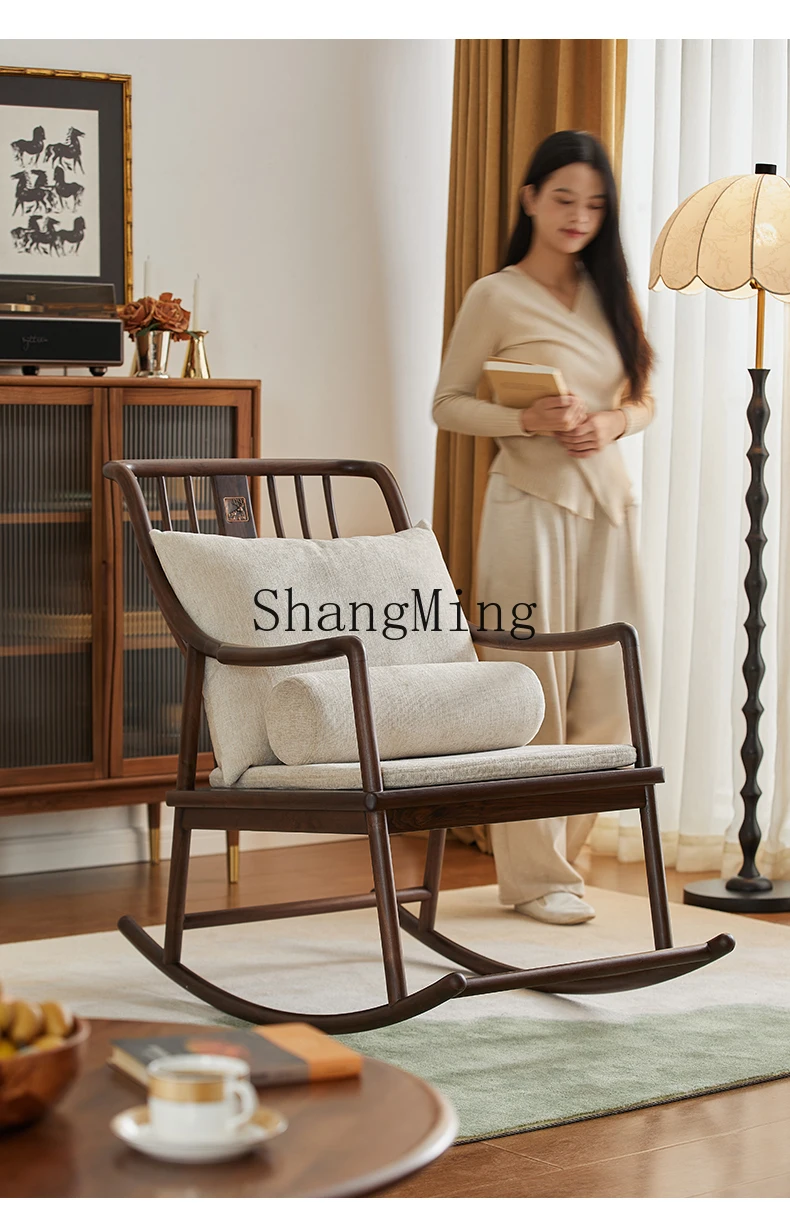 

CL Walnut Solid Wood Rocking Chair Walnut Balcony Leisure Lazy Sofa Relaxing Chair