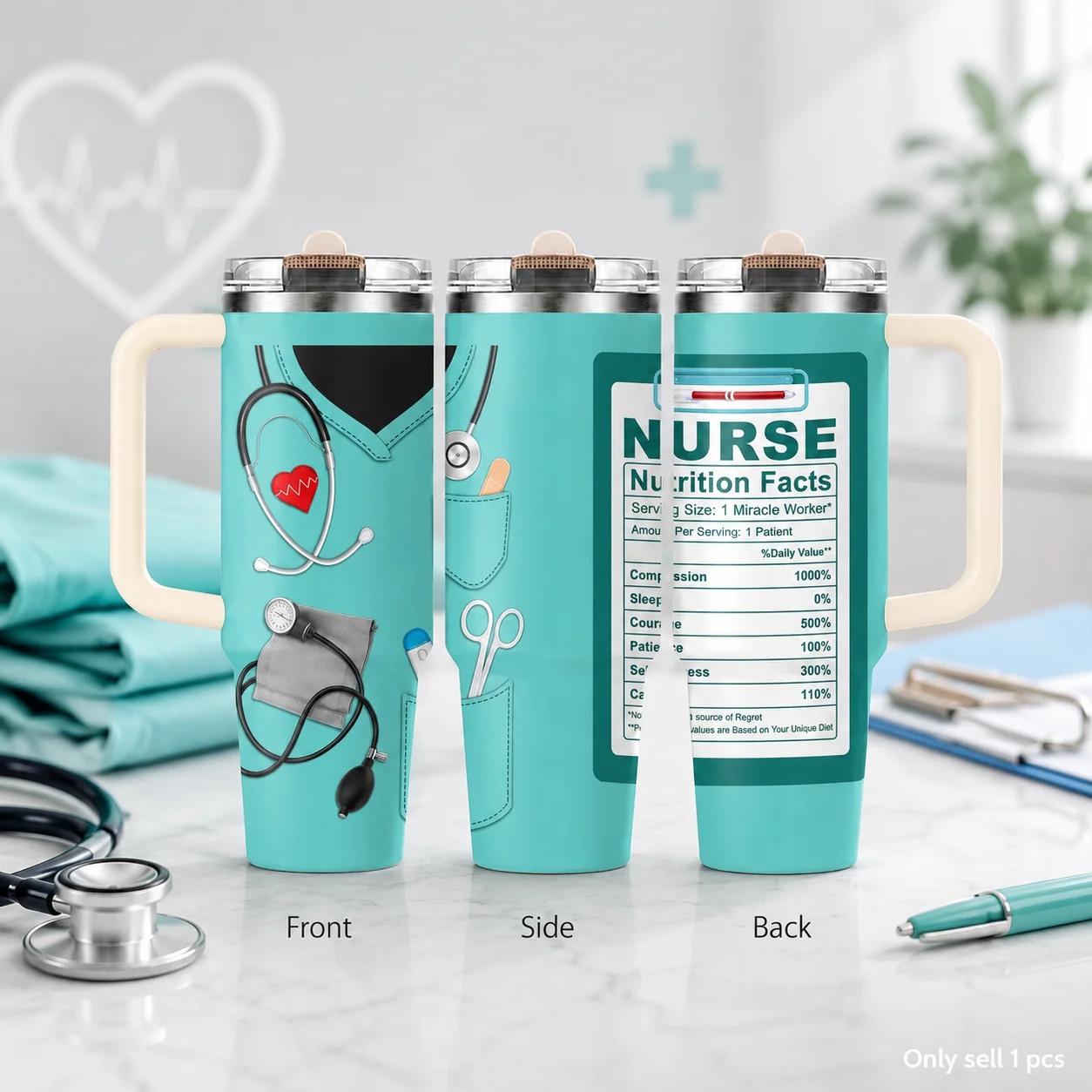 Nurse Nutrition Facts Medical Humor Vacuum Flasks 40oz 3rd Gen Vacuum Insulated Stainless Steel Tumbler Cup Handle Straw Lid