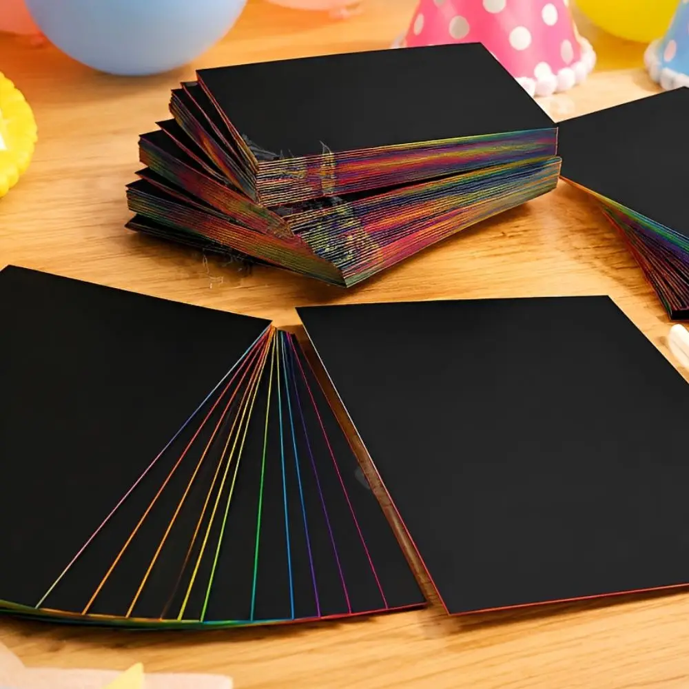 20pcs 16/32K Black Scratch Art Paper Rainbow Hidden Color Sheets Wooden Tools Drawing Kit YMY