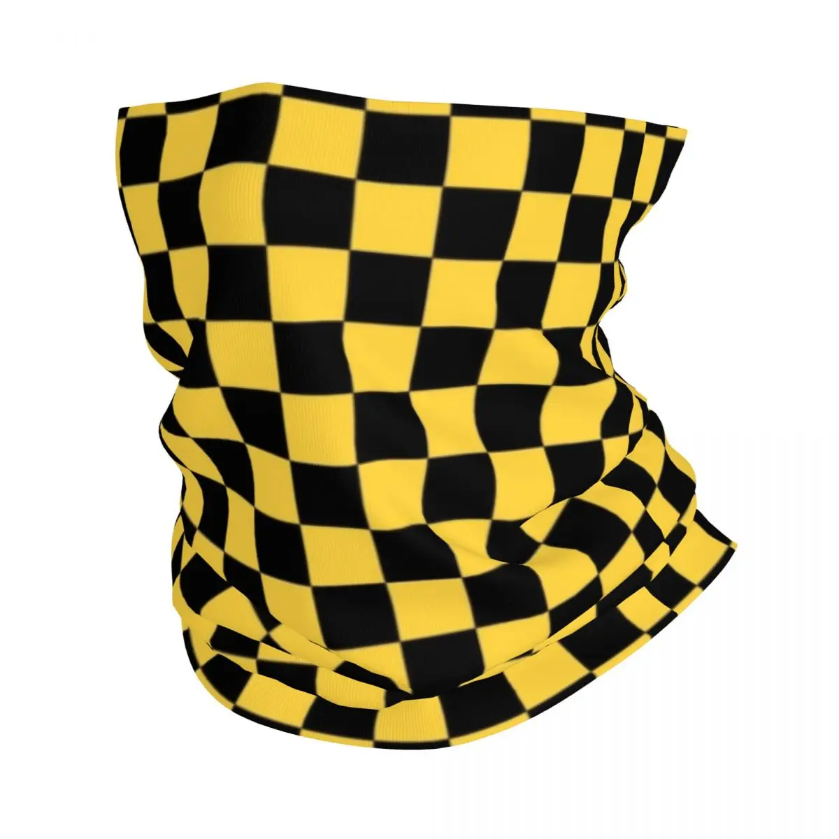 Checkerboard Pattern Yellow And Black Bandana Neck Warmer Women Men Winter Ski Hiking Scarf Gaiter Face Cover