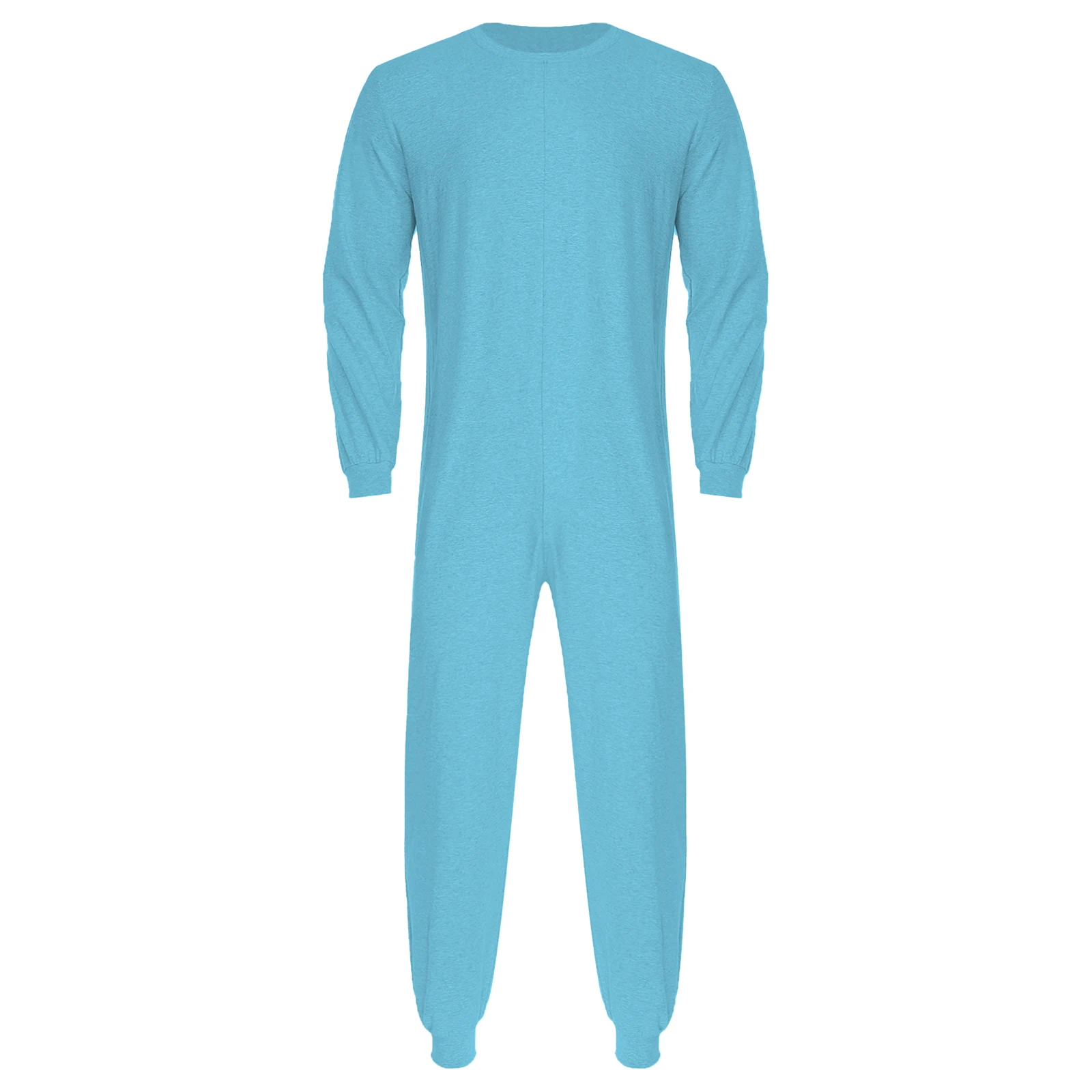 

Unisex Elderly Anti-strip Adaptive Jumpsuit Crew Neck Long Sleeve Back Zipper Long Pants One-piece Rompers for Special Needs