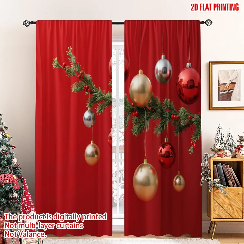 

2pcs 2D flat printing Christmas Scene Curtain Christmas Ornaments Festive Holiday_a Polyester Without Electricity Party