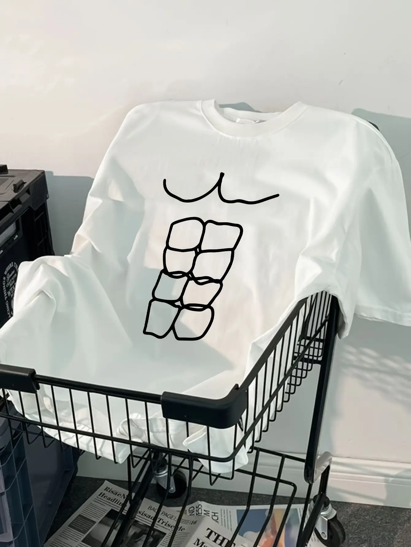 Funny Abs Printed T-shirt Minimally Designed Women's Home Clothing with Simple Lines Large Size Women's Men's Round Neck T-shirt