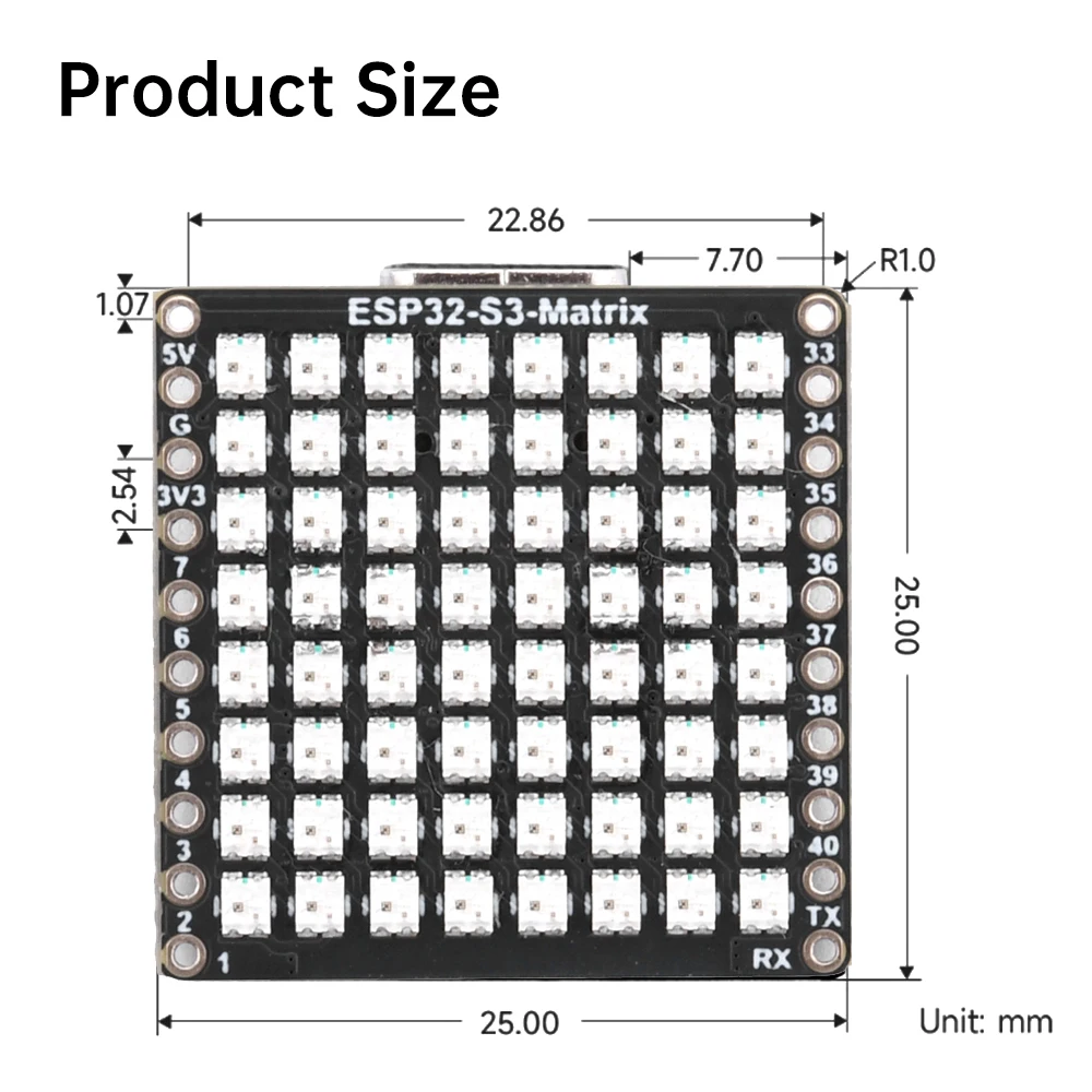 ESP32-S3 Mini-Entwicklungsboard WIFI BT BLE 5 8x8 RGB LED-Matrix an Bord für Elektronikprojekte – Detail 11