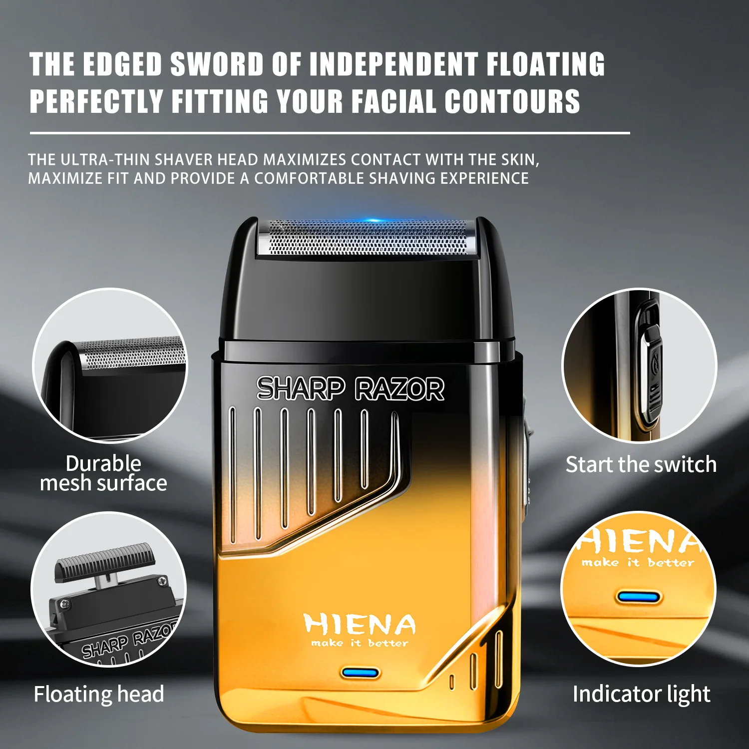 HIENA Mini Reciprocating Electric Shaver USB Pocket Beard Razor Portable Travel Shaver For Men Gift view 3