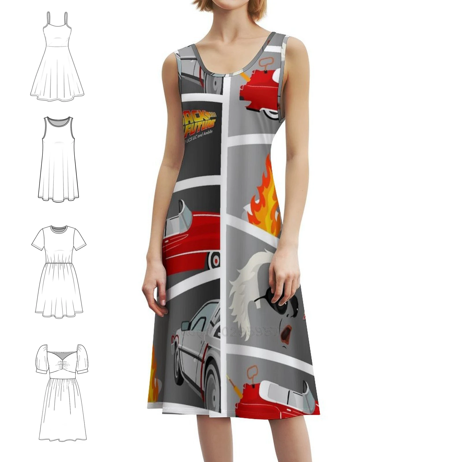 

Doc Brown'S Garage Богемное платье без рукавов для женщин Платья для пляжной вечеринки с принтом Назад в будущее Backtothefuture Doc Woman