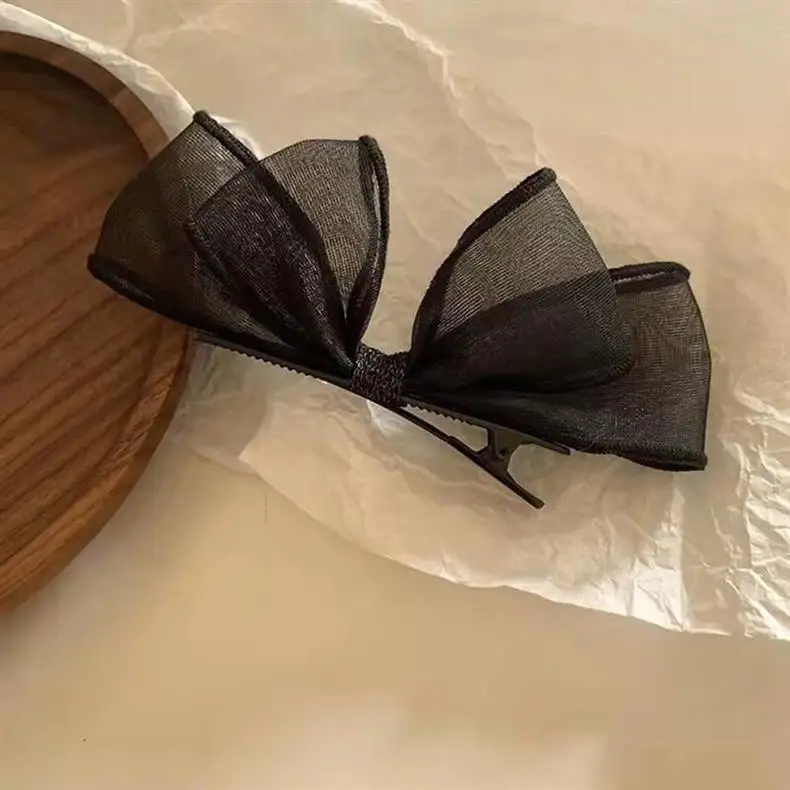 2 Stück Hochwertige Entenschnabel-Haarspangen, Seitenclips, Haarschmuck, Ins-Stil, Schwarzes Netz, Schleife, Haarklammer, Damen – Detail 3