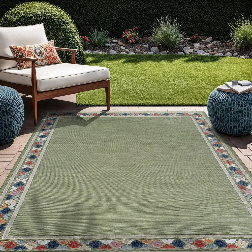 Beverly Rug Outdoor Rug 10x14 Bordered Modern Floral Large Area Rugs for Indoor and Outdoor Patio Easy to Clean Non Shedding