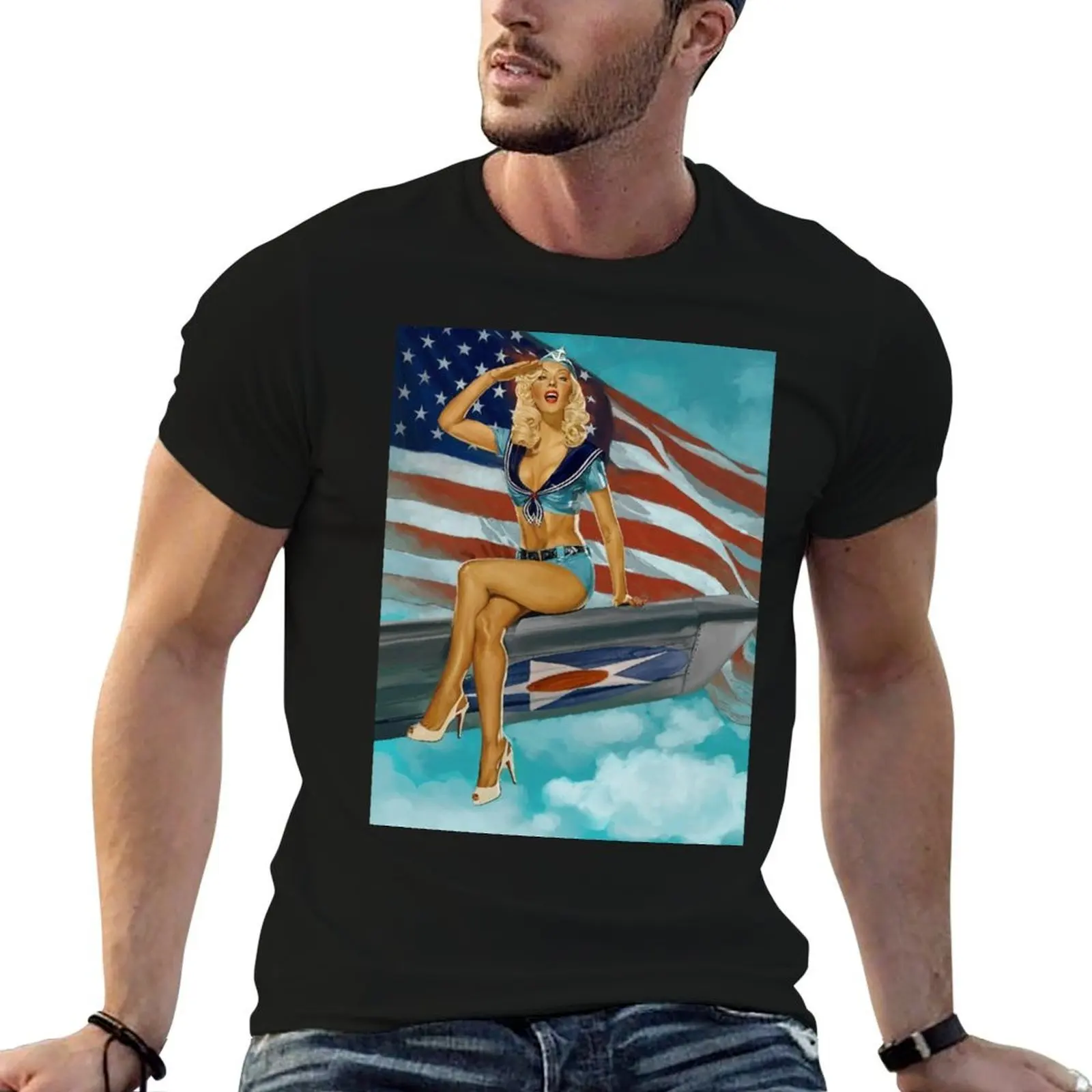 

Patriotic Pin-Up of Christina Aguilera T-Shirt man t shirt cotton high quality t shirt man casual T-Shirt